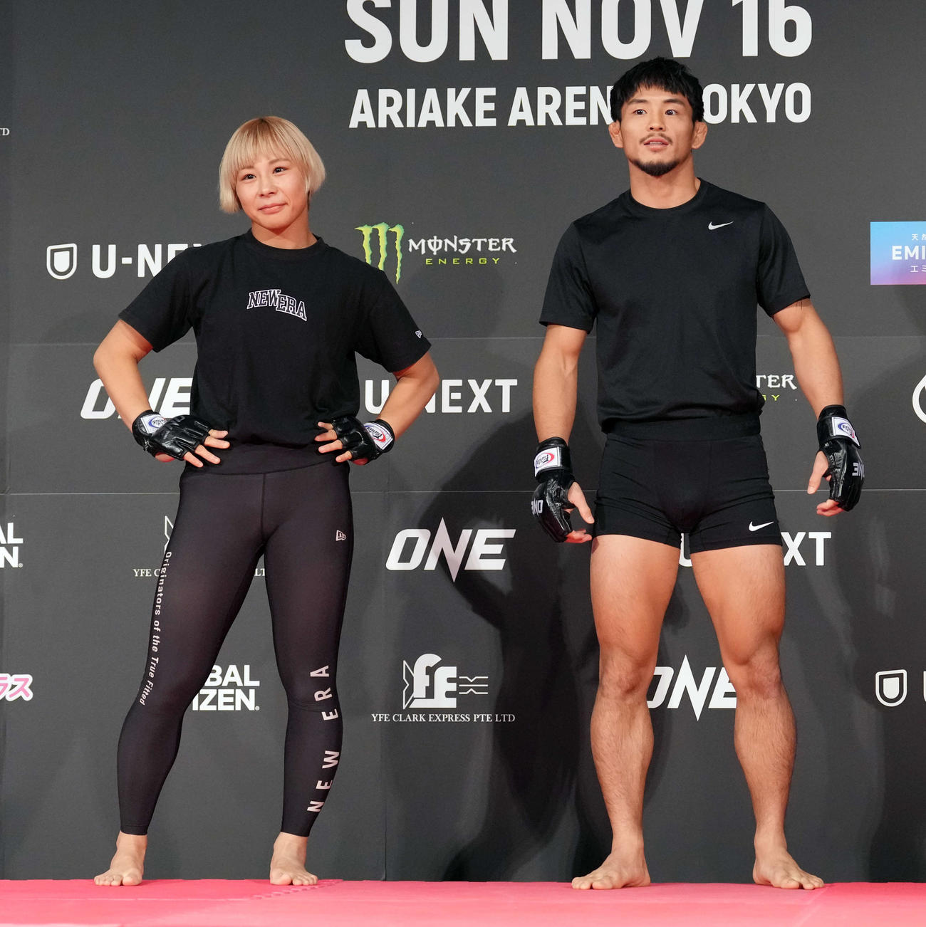 「ONE173」本番を控え公開練習を行う三浦彩佳（左）と若松佑弥（撮影・小島史椰）