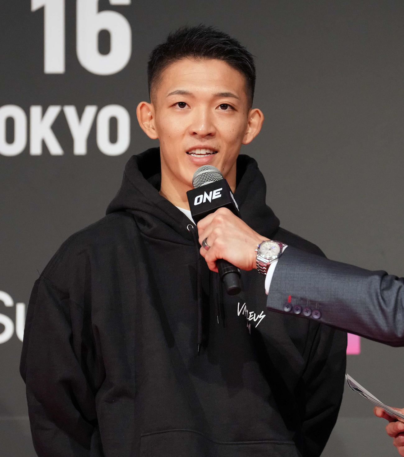 「ONE173」本番を控え公開練習前に意気込みを語る野杁正明（撮影・小島史椰）