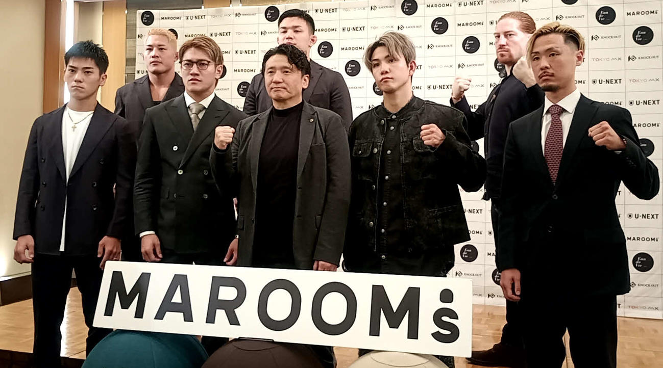 「KNOCK OUT60～KOクライマックス2025～」に出場する（後列左から）大雅、宮原穣、スパイク・カーライル（前列左から）“狂拳”迅、龍聖、山口元気代表、玖村修平、皆川裕哉