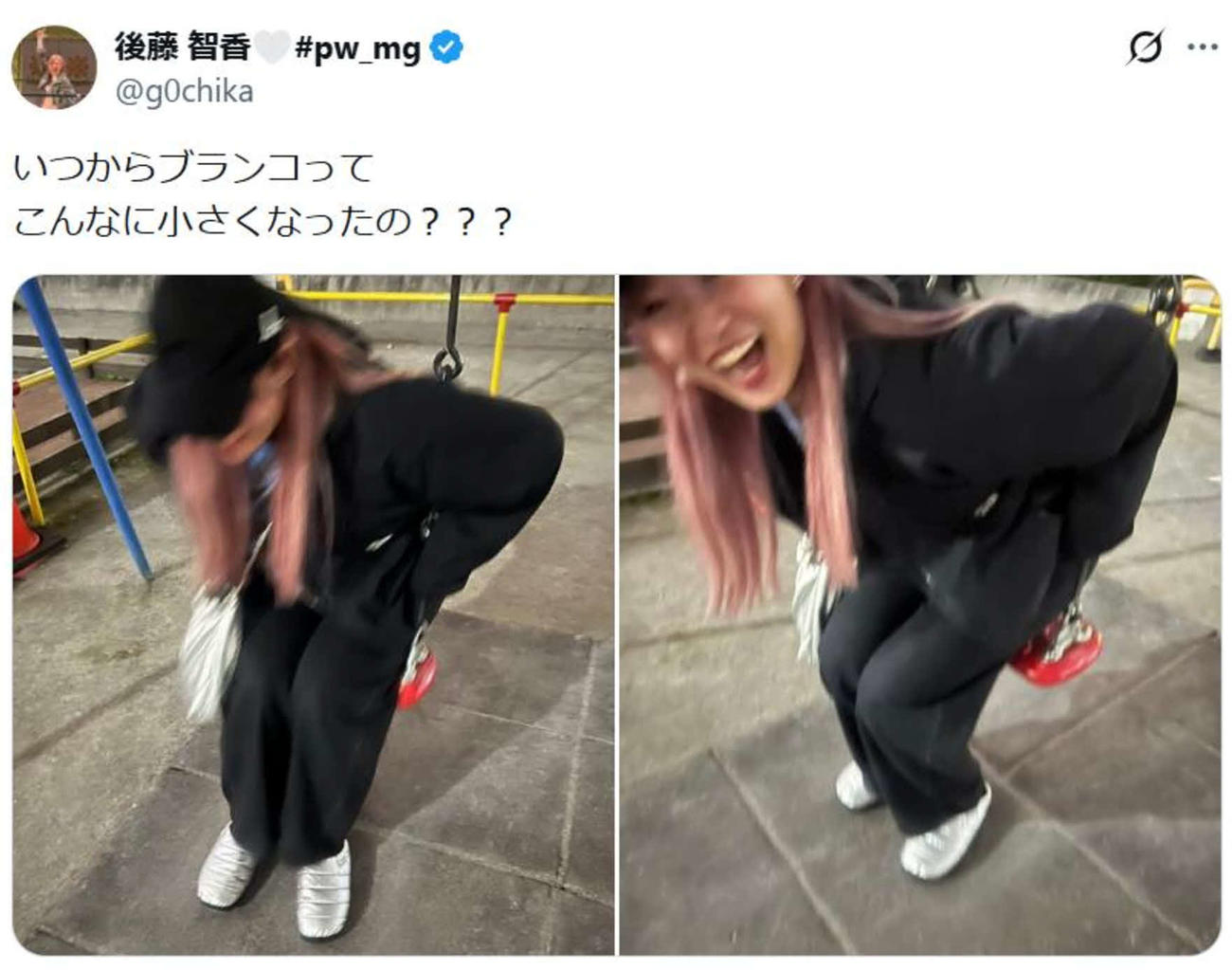 ブランコに座れなくなったゴチカ（後藤智香のXから）