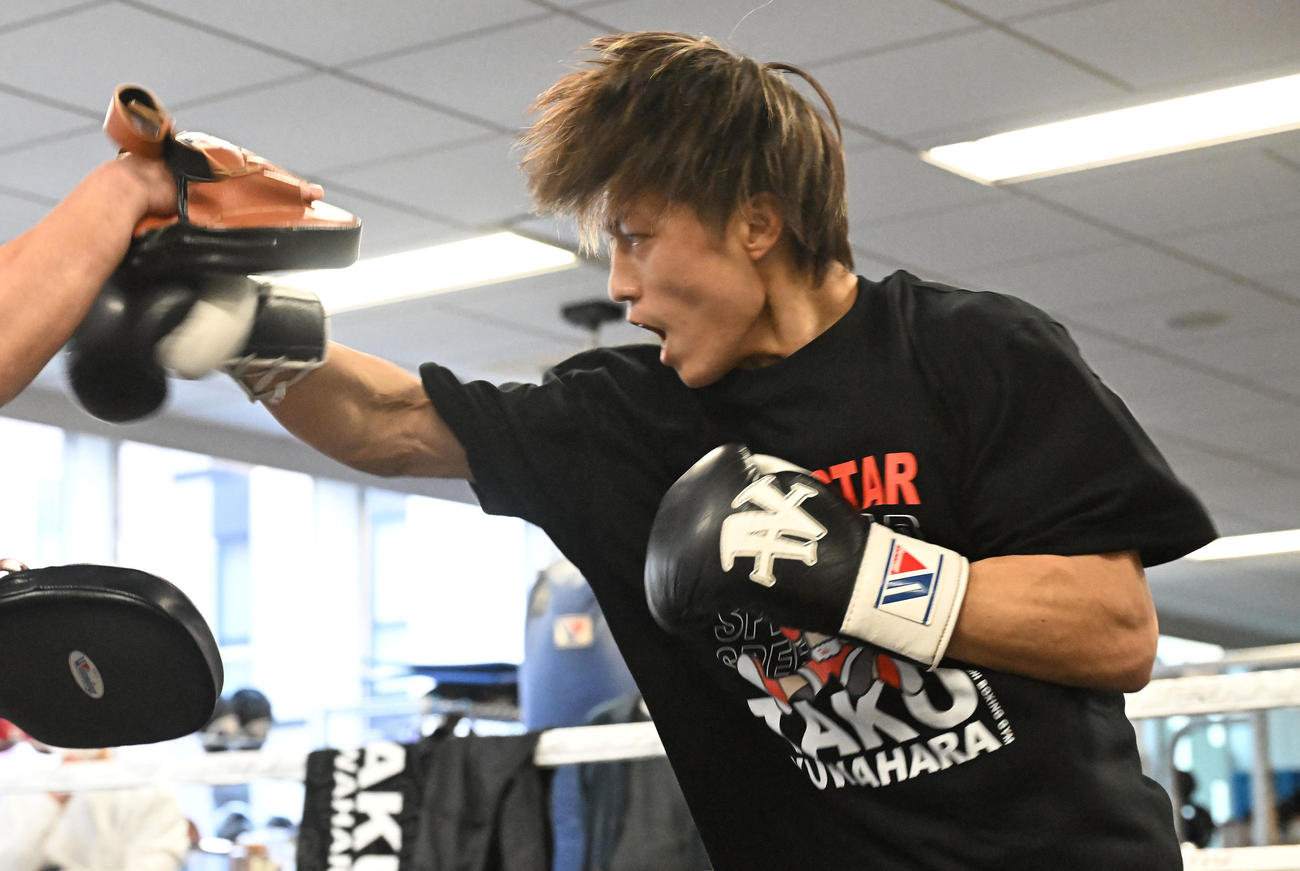 WBO世界フライ級タイトルマッチに向けた練習を公開した桑原（撮影・千葉一成）