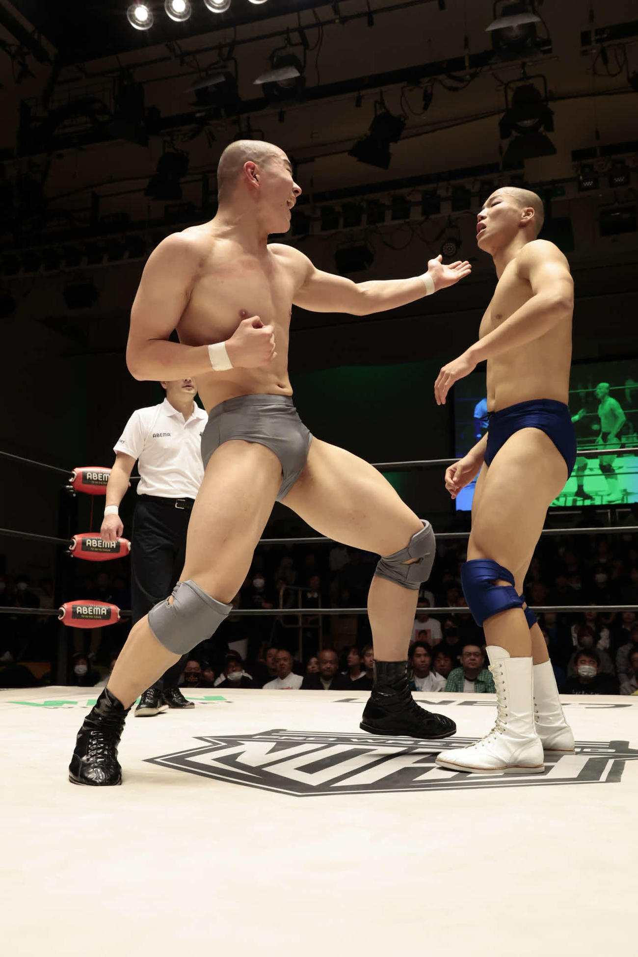 激闘を繰り広げた鶴屋浩斗（左）と高橋碧（C）プロレスリング・ノア