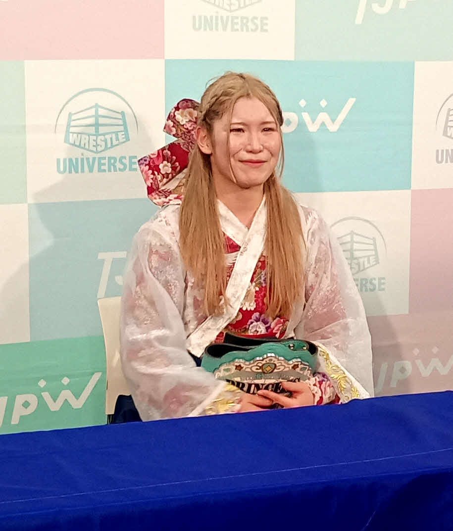 インターナショナル・プリンセス王座を初戴冠した直後の宮本もか（今年7月撮影）