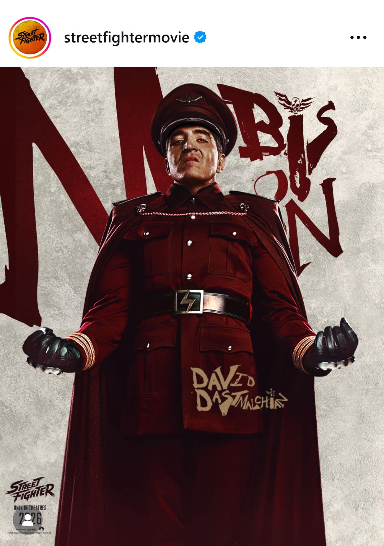 M・バイソンこと「ベガ」のビジュアル（映画ストリートファイター公式インスタグラムから）