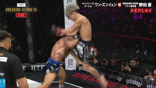 飛び膝蹴りを決める野田蒼