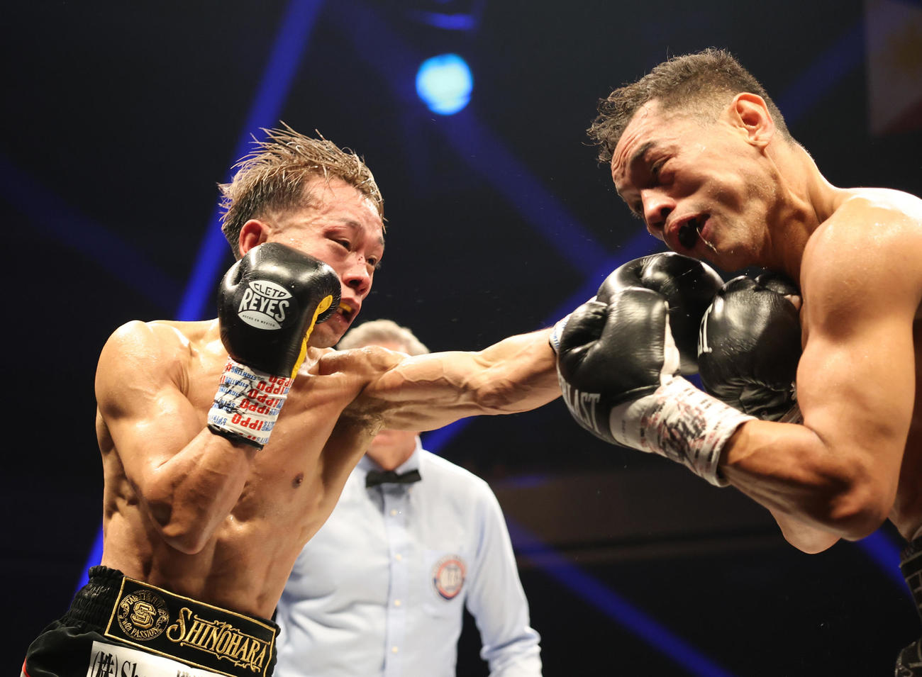 4回、堤（左）はドネアを攻める（撮影・宮地輝）