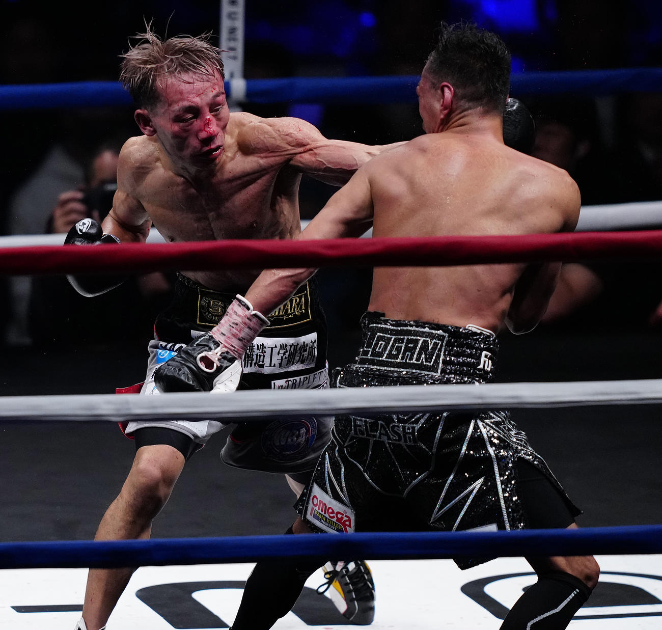 10回、ドネア（右）の顔面にパンチを見舞う堤（撮影・鈴木みどり）