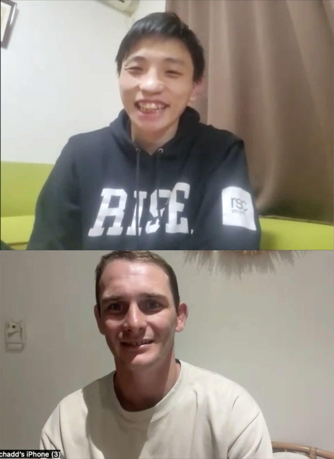 オンラインで対談した大﨑一貴（上）とチャド・コリンズ（C）RISE