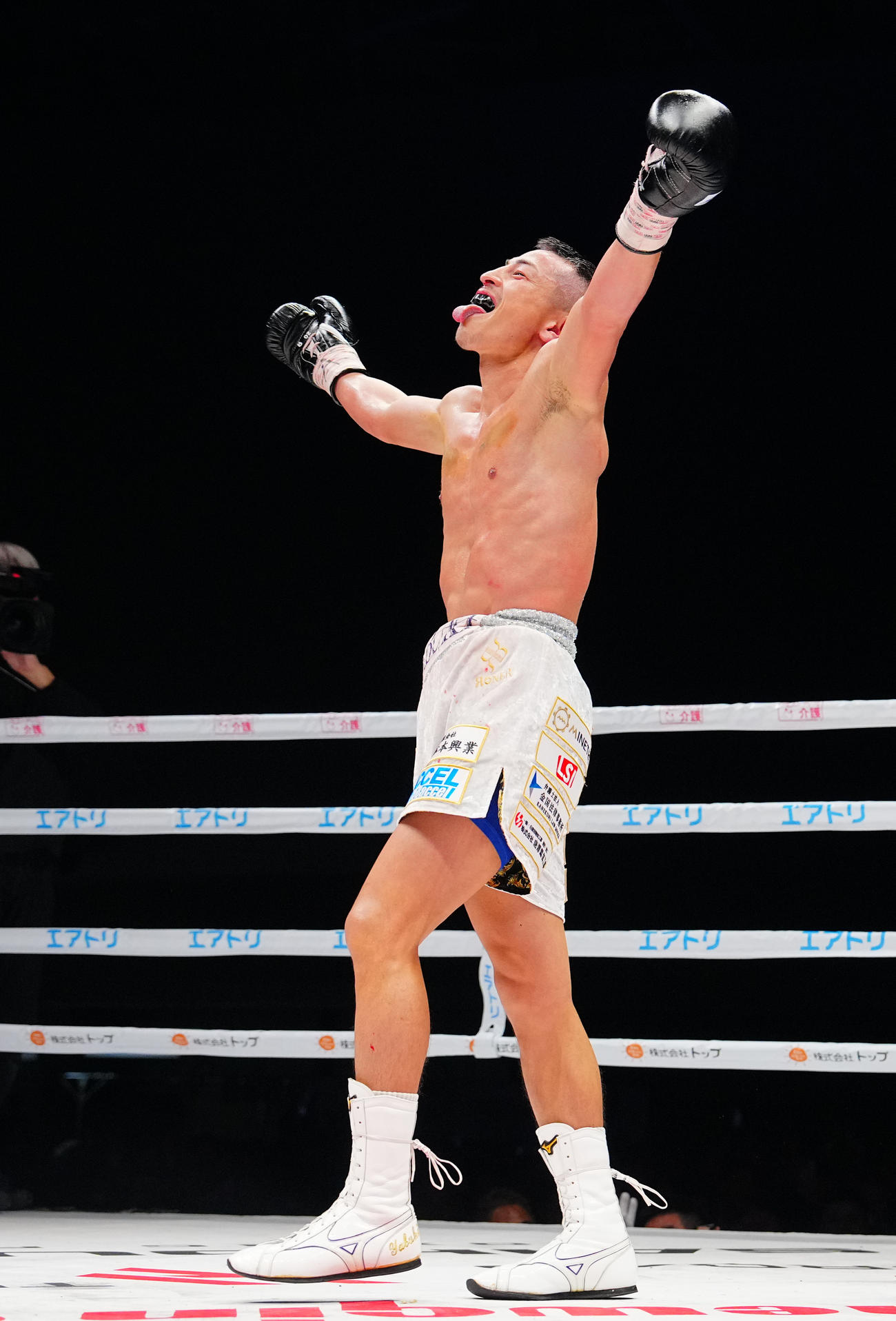 11回、ダウンを奪い喜ぶ矢吹（撮影・垰建太）