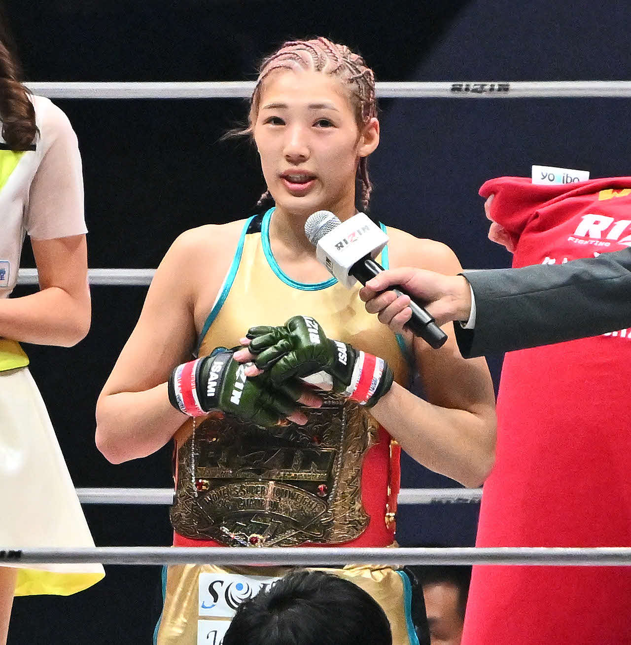 RENAに勝利し防衛に成功した伊沢星花（撮影・滝沢徹郎）