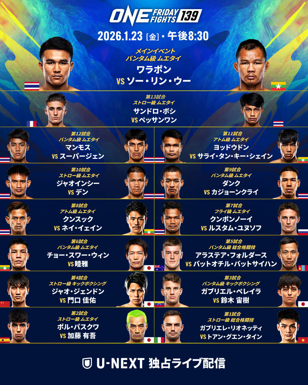 ONEフライデーファイツ139に日本から4選手が参戦する（C）ONE Championship