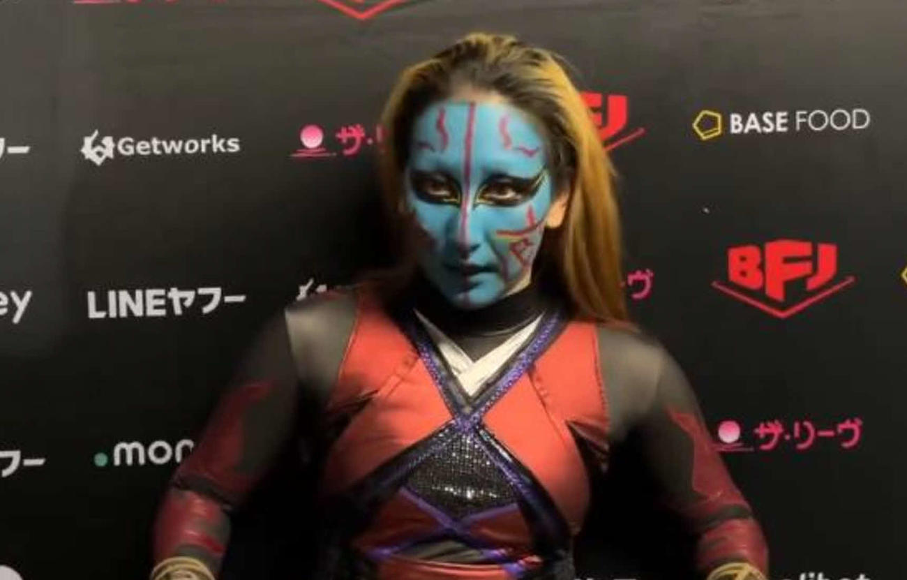 GHC女子王者岩谷麻優のベルトに挑戦すると示唆した愚零闘咲夜（ノア公式Xから）