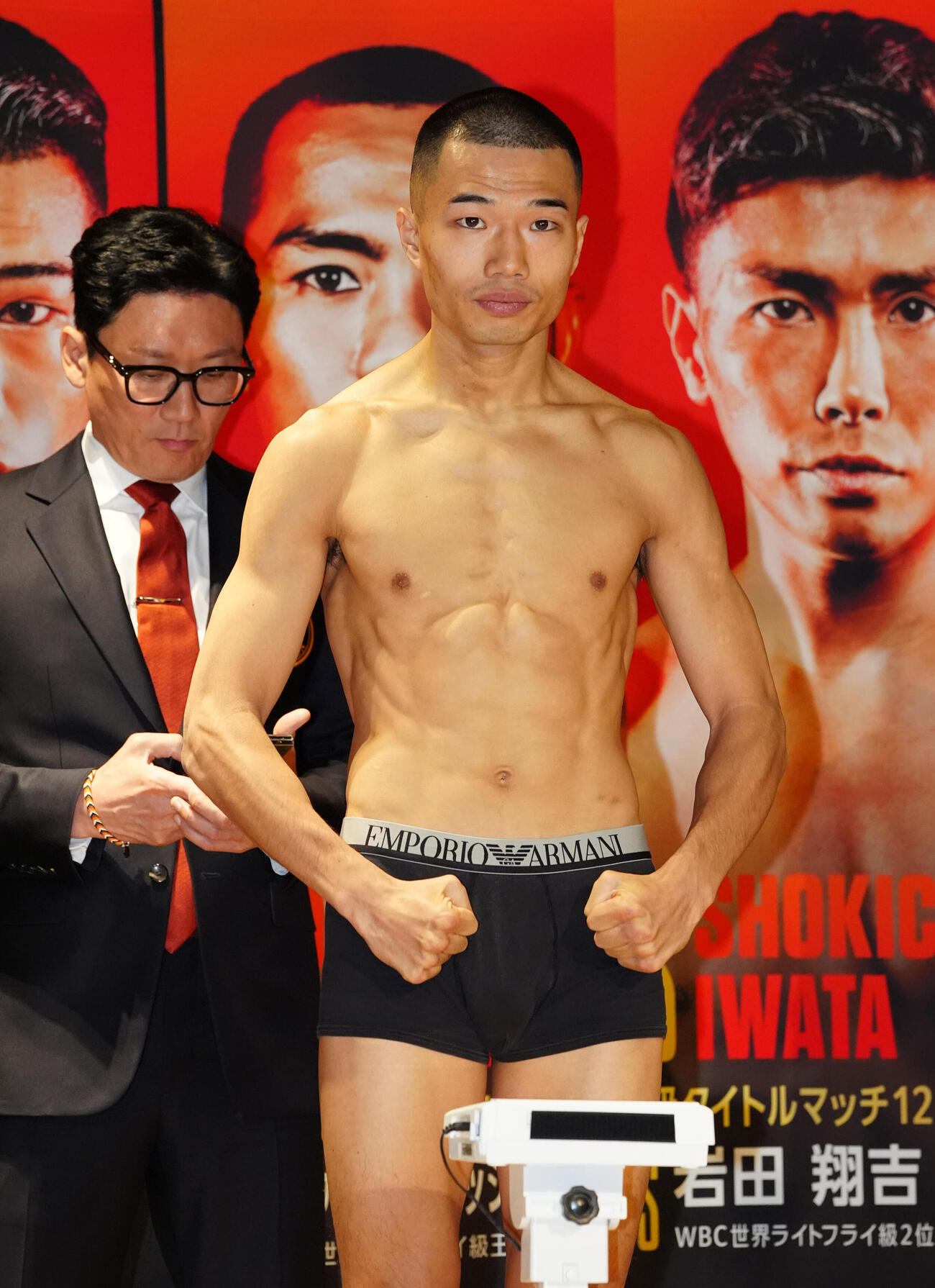 WBA世界バンタム級挑戦者決定戦の公式計量をクリアした同級4位の増田（撮影・江口和貴）