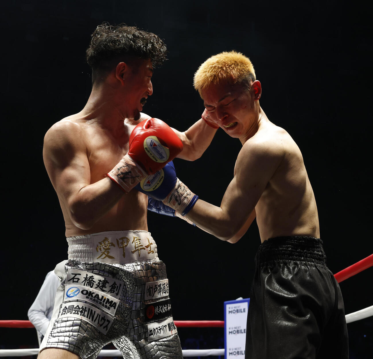3回、攻め合う愛甲（左）と倉持（撮影・山本朝陽）