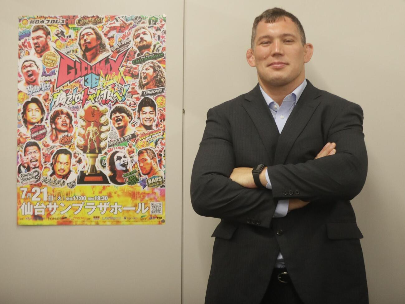 G1 CLIMAX36仙台大会をPRする新日本プロレス・ボルチン・オレッグ