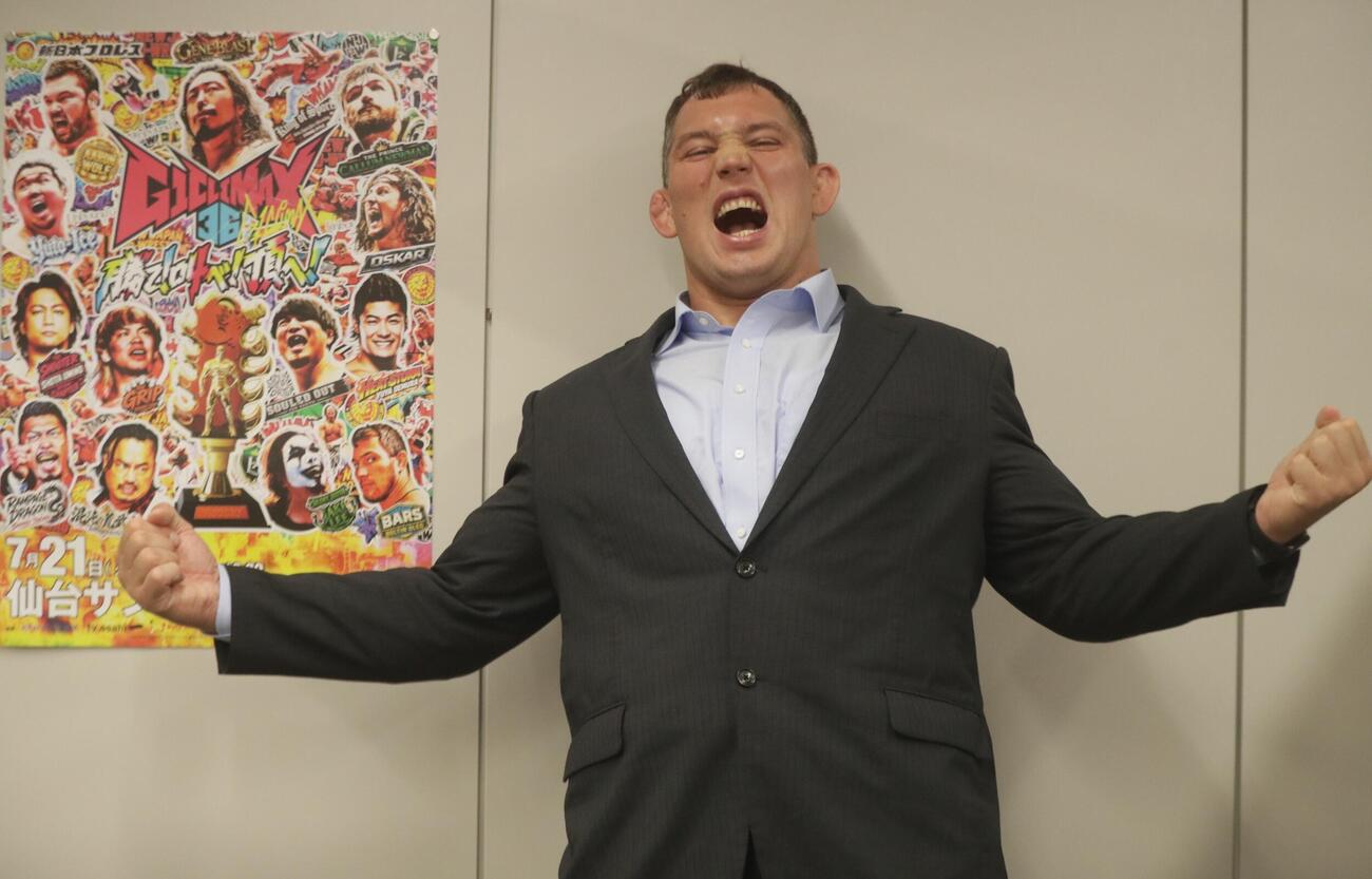 G1 CLIMAX36仙台大会をPRする新日本プロレス・ボルチン・オレッグ