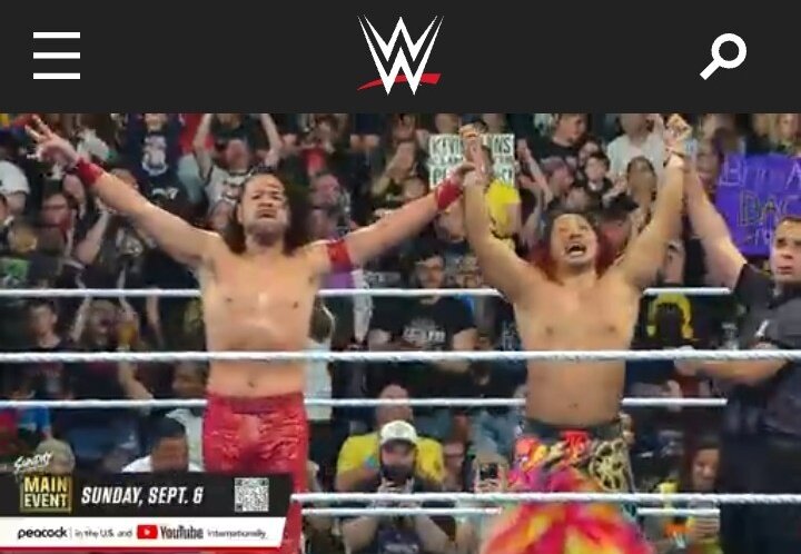 中邑真輔（左）とのコンビでWWEデビューを果たし、勝利を飾った高橋ヒロムこと狂奇（WWE公式サイトから）