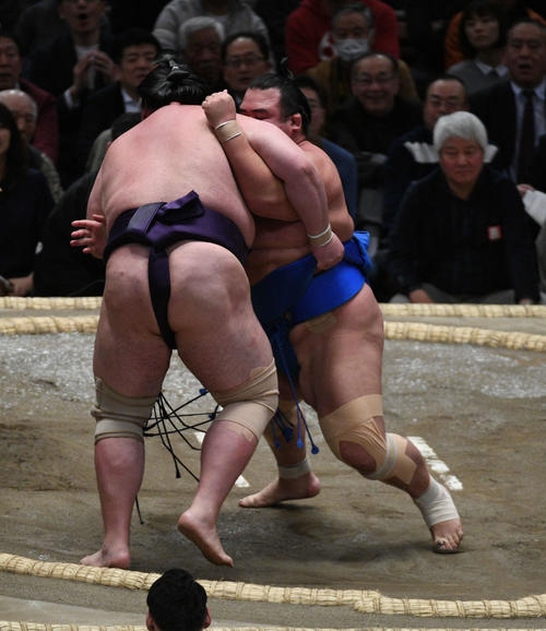 矢後(左)をよりきりで破る琴奨菊(撮影・渦原淳)