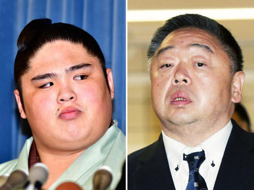 貴ノ富士（左）と千賀ノ浦親方