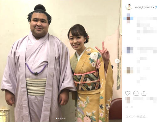 高安との写真を投稿した杜このみのインスタグラムの画面（画像は一部加工）