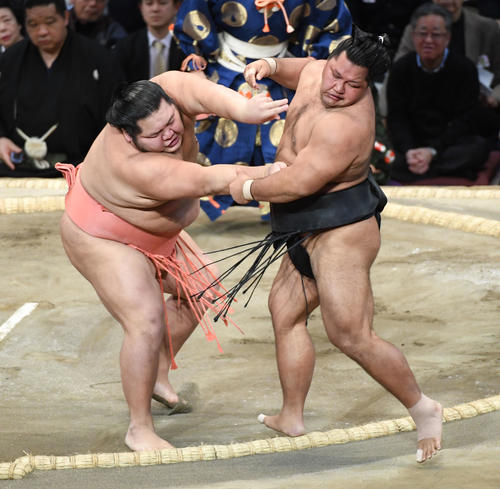 松鳳山を寄り切りで破る千代大龍（撮影・今浪浩三）