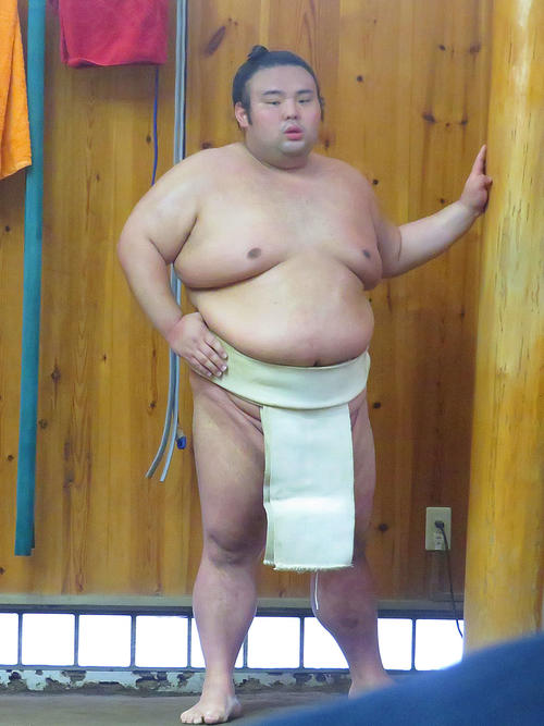 千賀ノ浦部屋の稽古始めに参加した貴景勝（撮影・佐藤礼征）