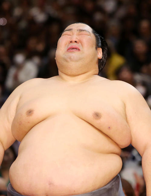 優勝インタビューで涙ぐむ徳勝龍(撮影・鈴木正人)