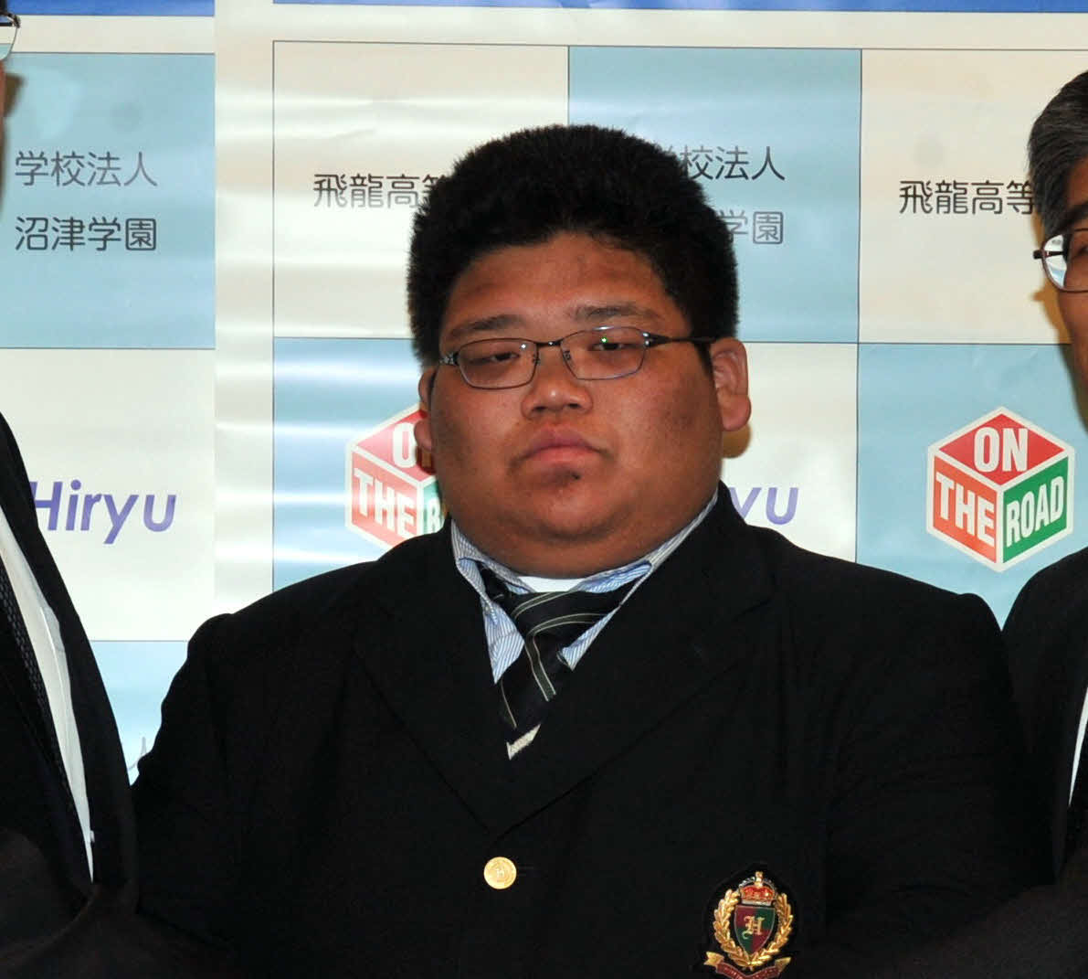 伊勢ケ浜部屋入門報告会での颯富士（19年12月14日撮影）
