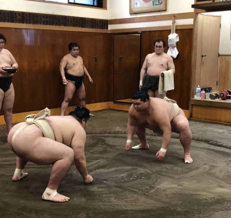 7月場所に向けて稽古を行う正代（右）
