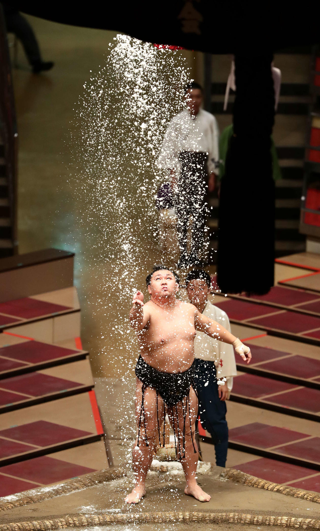 高々と塩をまく照強（撮影・丹羽敏通）
