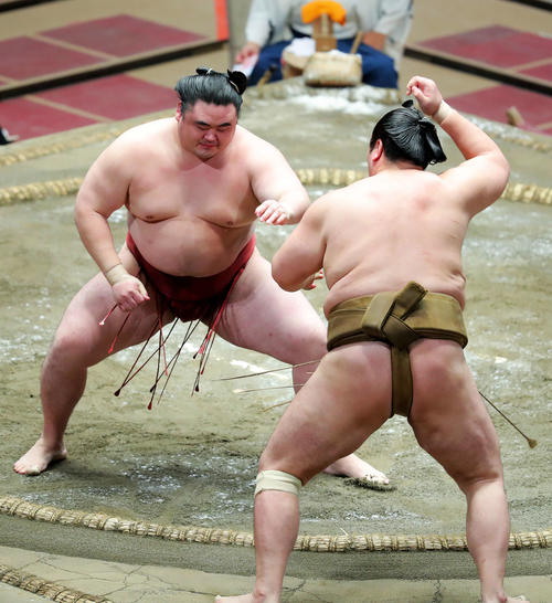 隆の勝 勝ち越すこと 輝を押し出し新三役に前進 大相撲写真ニュース 日刊スポーツ