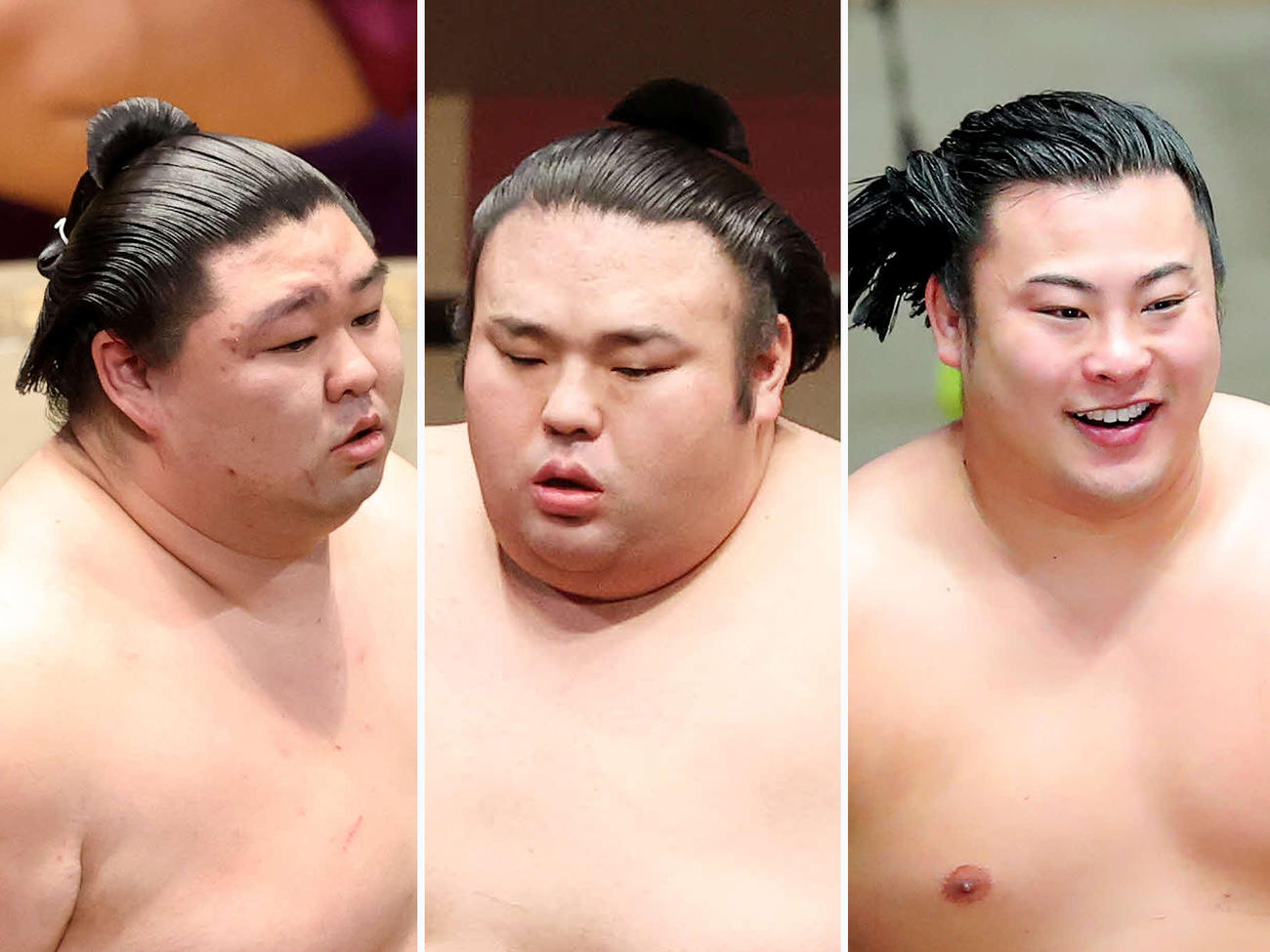 左から正代、貴景勝、翔猿