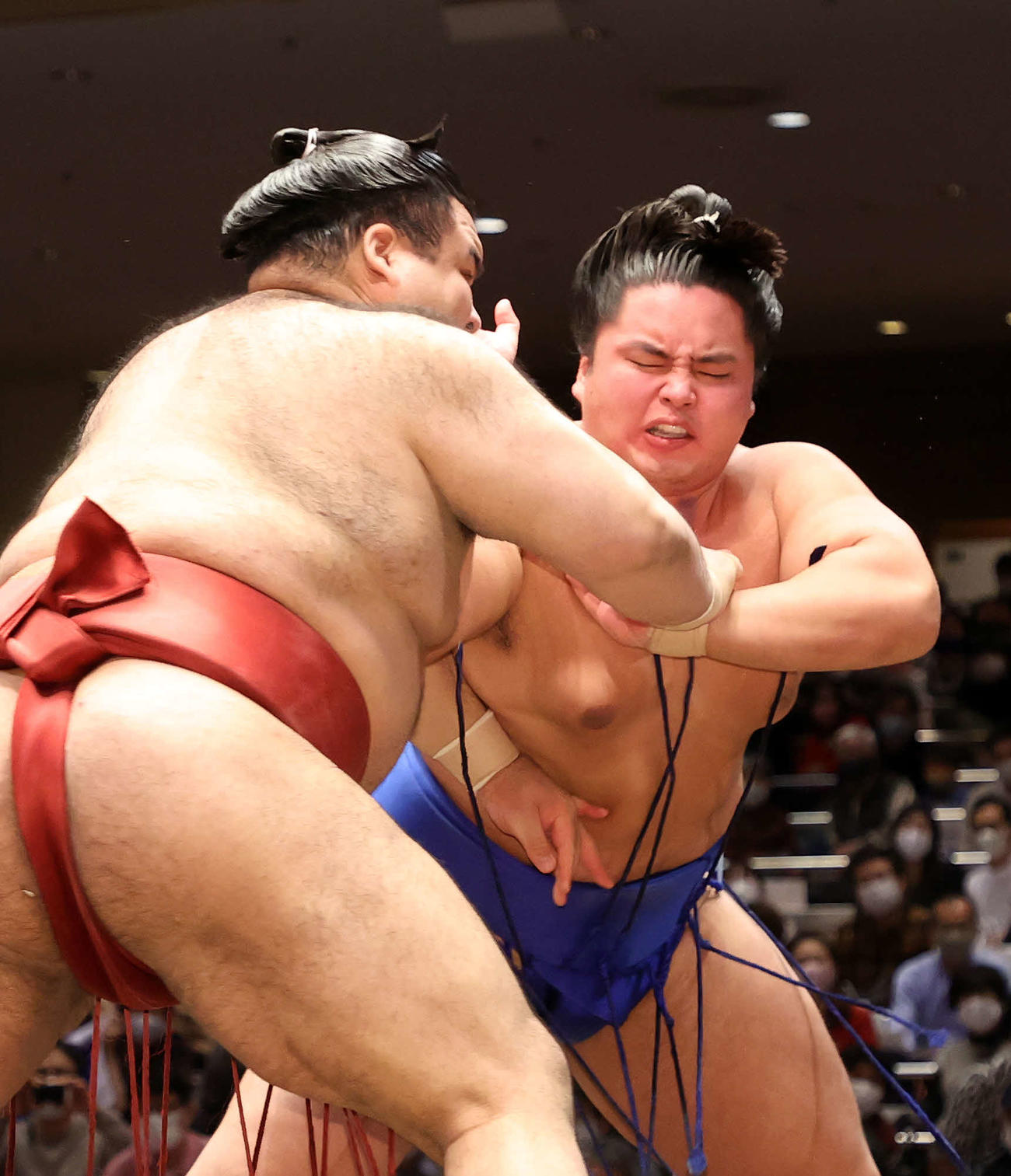 高安（左）を激しく攻める琴勝峰（撮影・鈴木正人）