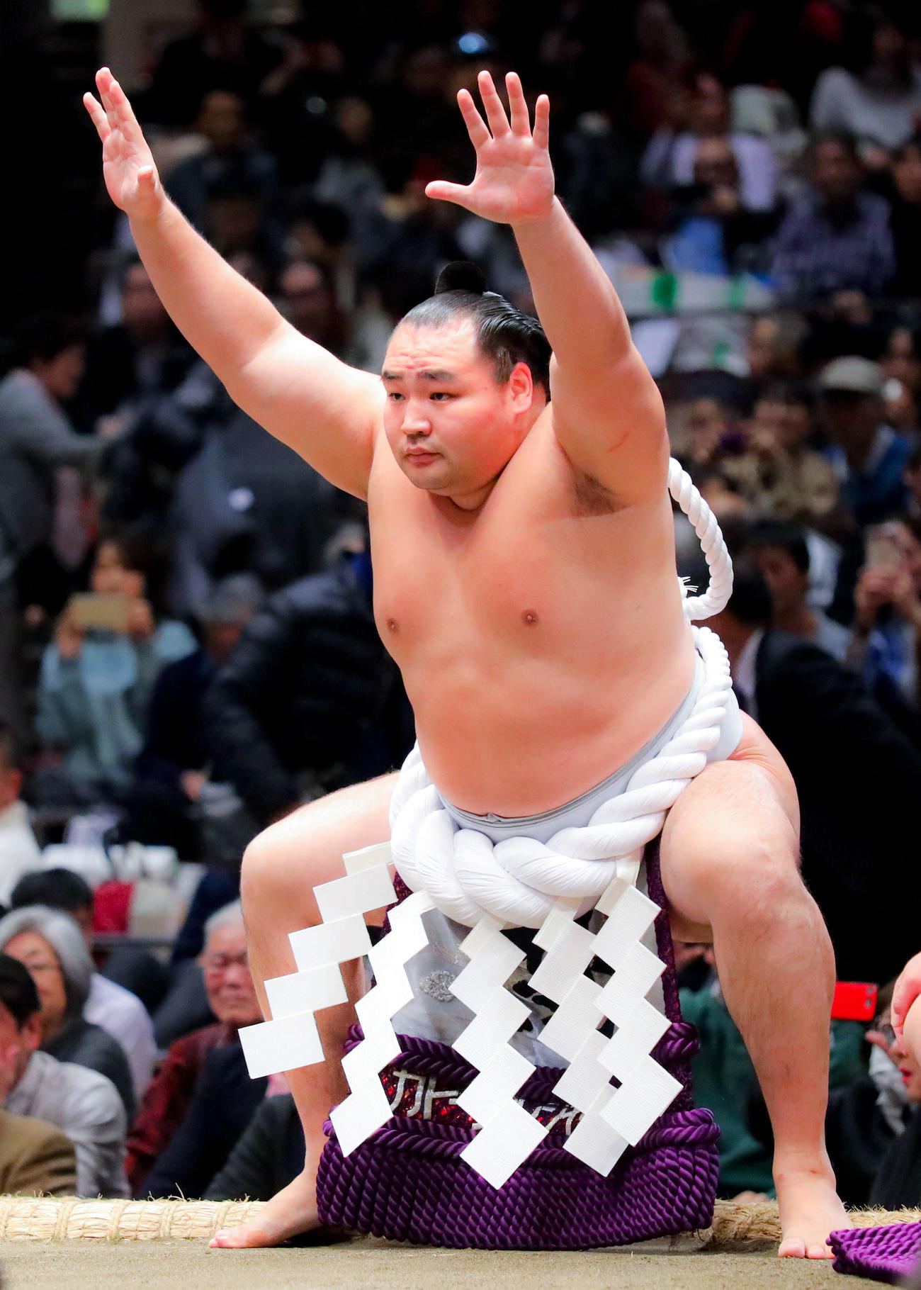 横綱土俵入りをする鶴竜（2020年1月15日撮影）