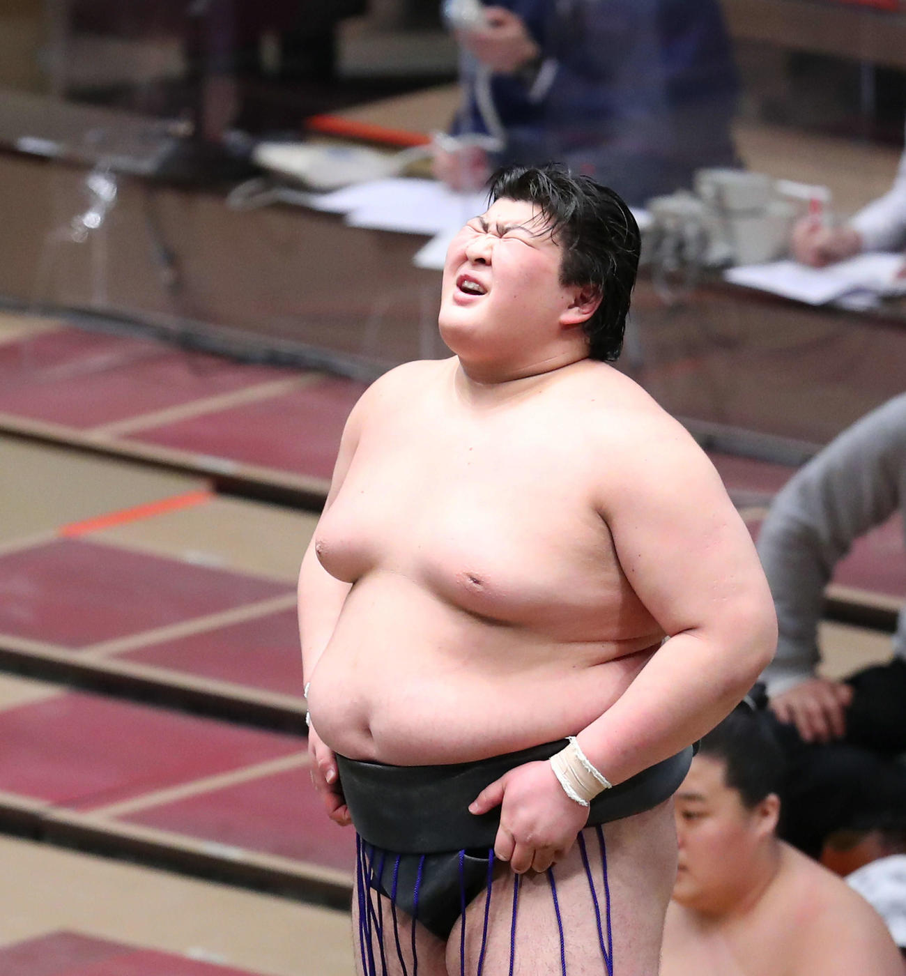 序ノ口優勝決定戦のともえ戦で2勝し、優勝を決めた熱海富士（撮影・河田真司）