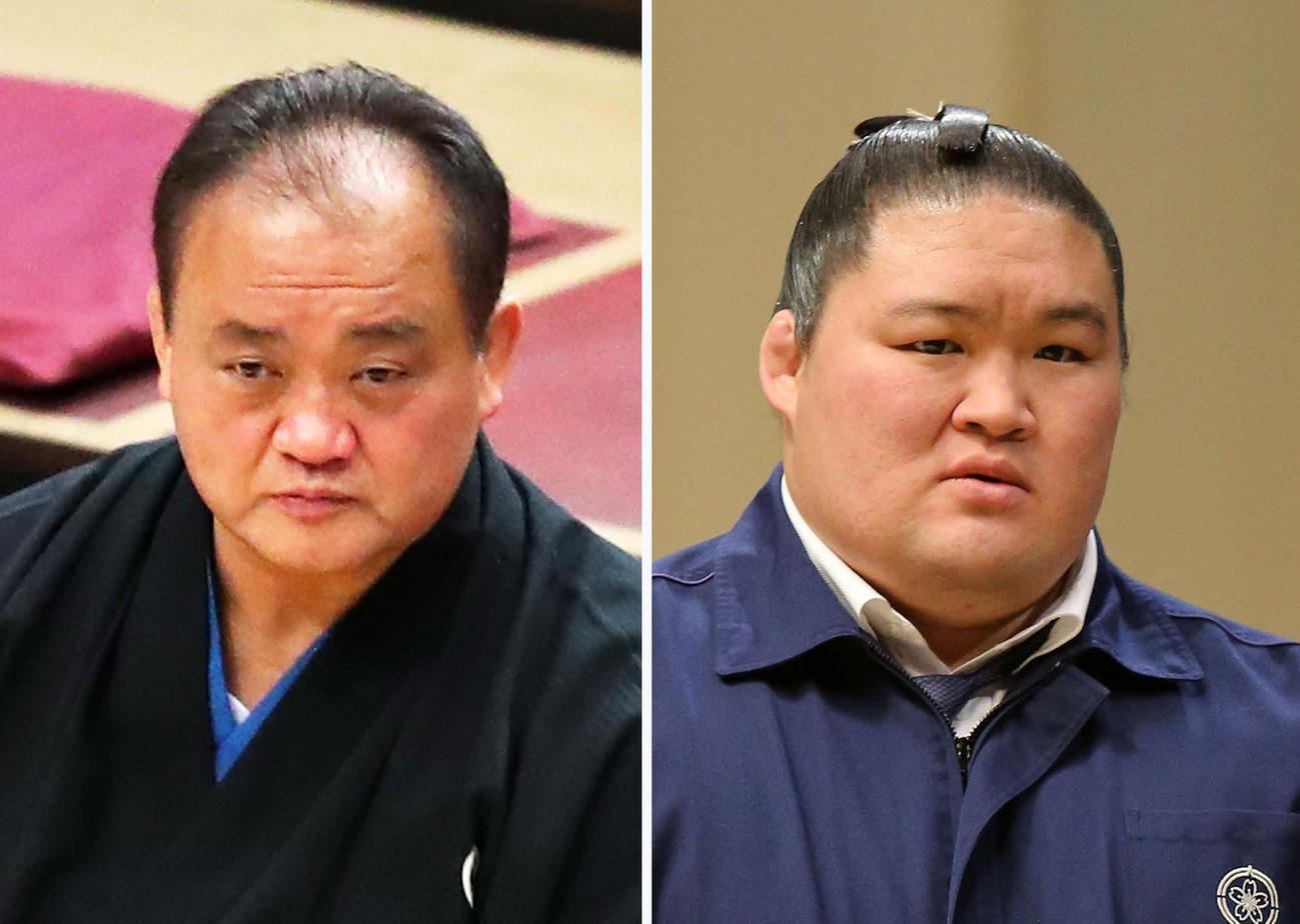 富士ケ根親方（左）と武隈親方