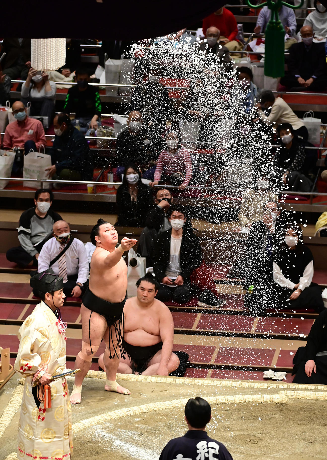 豪快に塩をまく照強（撮影・小沢裕）