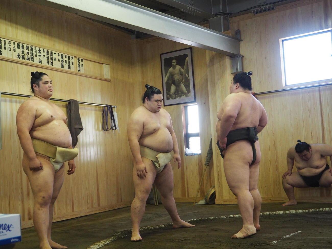 夏場所に向けて稽古に励む隆の勝（中央）。左は貴源治（代表撮影）