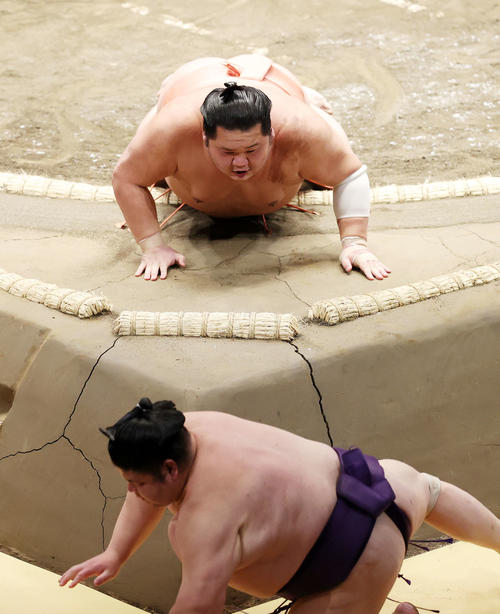 明瀬山（下）を寄り切りで破った千代大龍（撮影・鈴木正人）
