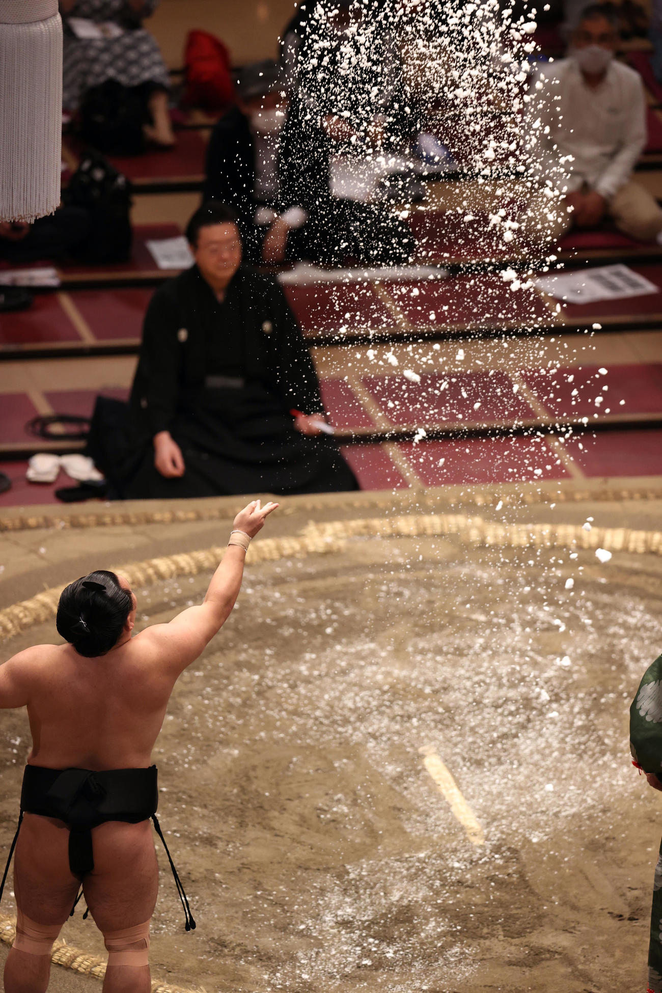 大量の塩をまく照強（撮影・狩俣裕三）