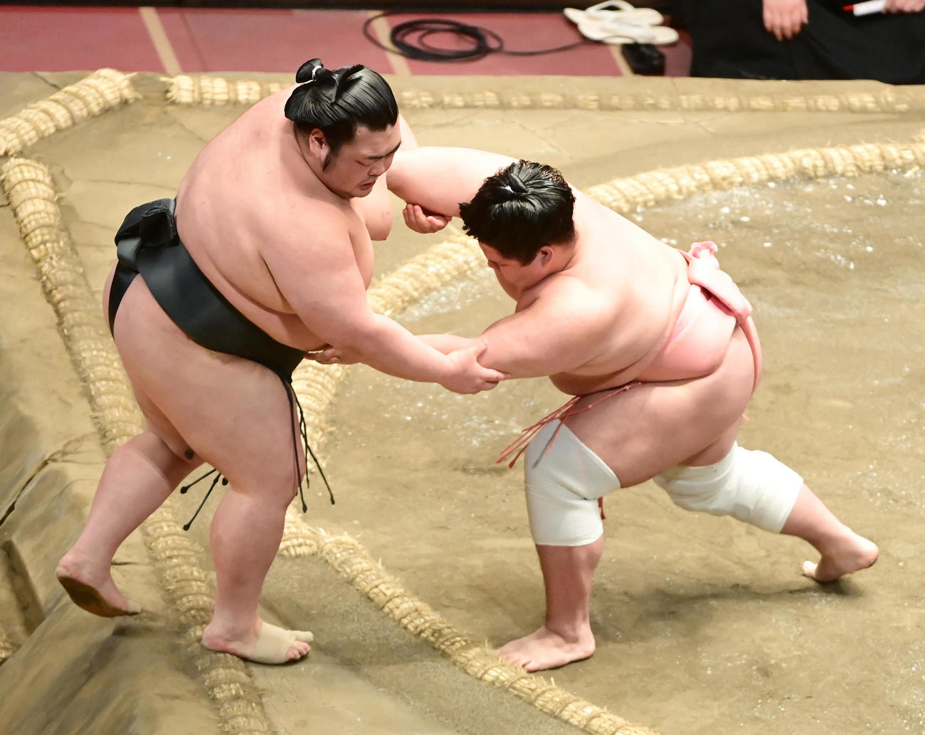 宇良（右）は寄り切りで武将山を破る（撮影・小沢裕）