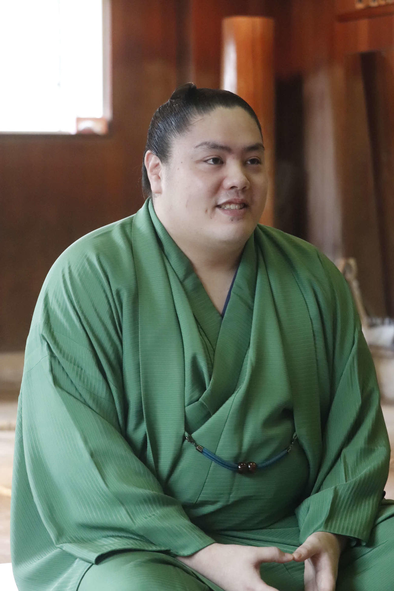 名古屋場所で新入幕を果たしオンラインでの会見に臨む一山本（日本相撲協会提供）