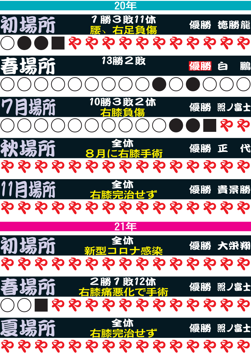 白鵬の20年以降の成績