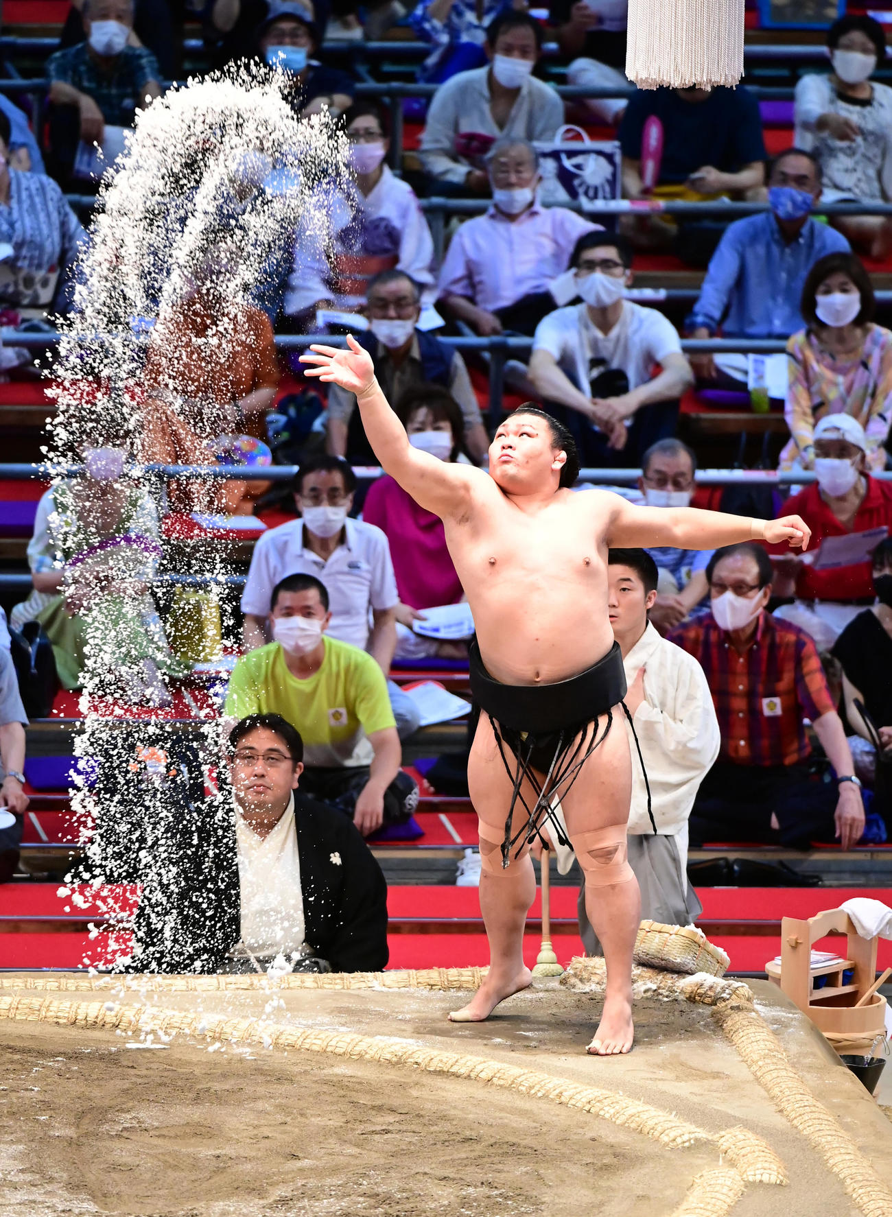 豪快に塩をまく照強（撮影・小沢裕）