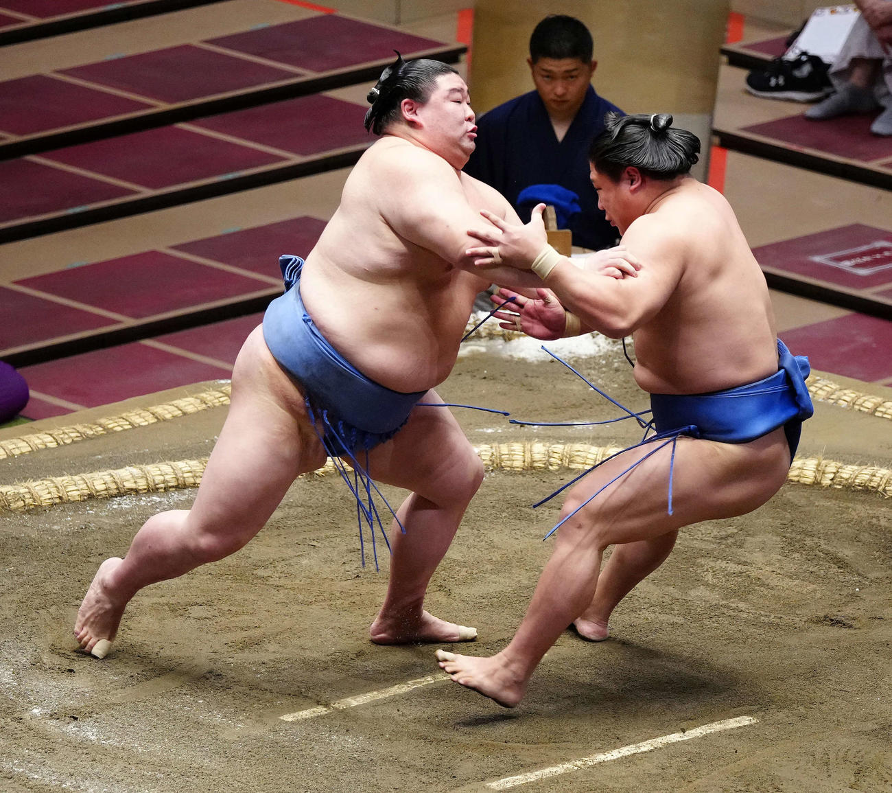 若隆景（右）を押す正代（撮影・江口和貴）
