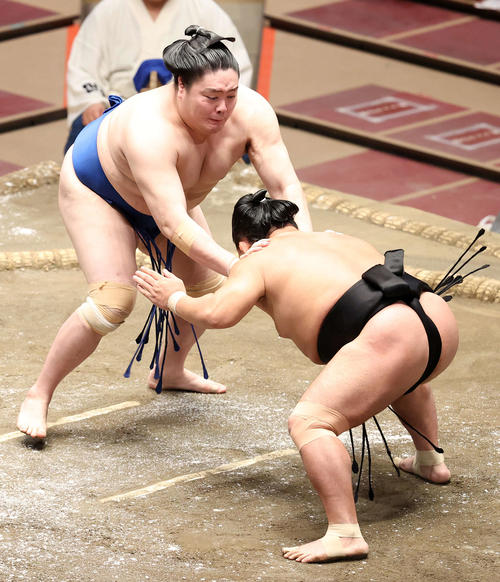 照強（右）を攻める一山本（撮影・鈴木正人）