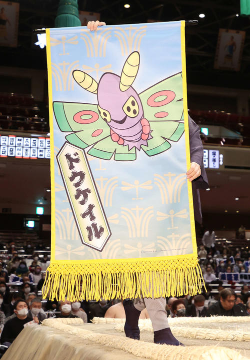 ポケットモンスタードクケイルの懸賞旗（撮影・鈴木正人）