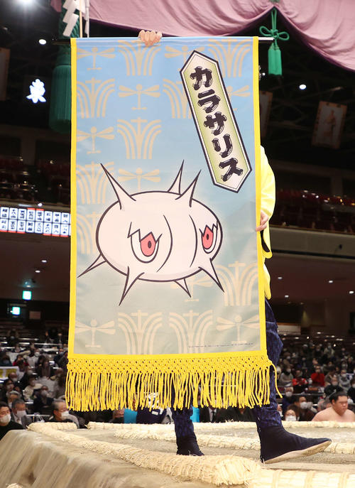 ポケットモンスターカラサリスの懸賞旗（撮影・鈴木正人）