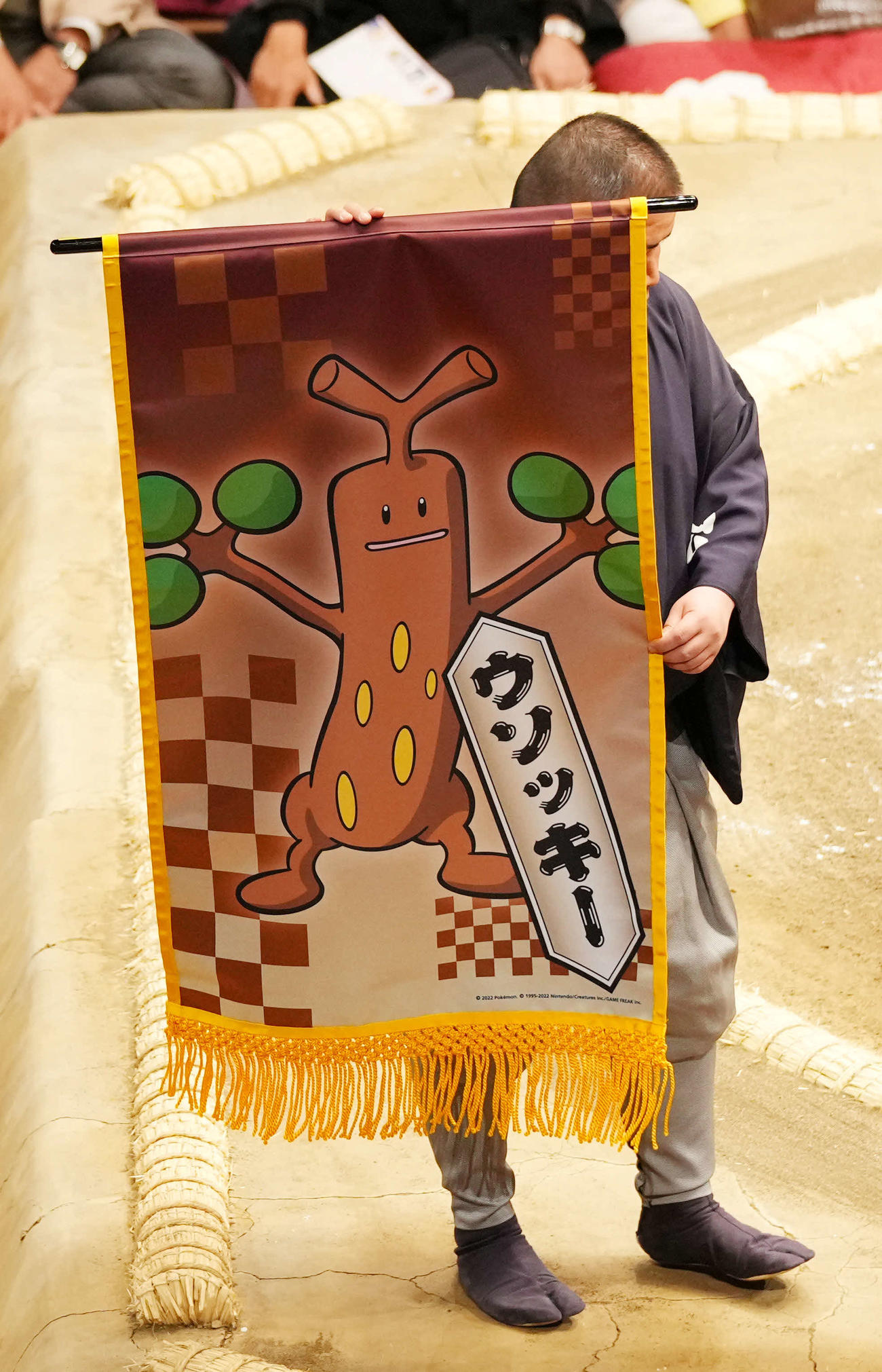 まねポケモン「ウソッキー」の懸賞旗（撮影・横山健太）