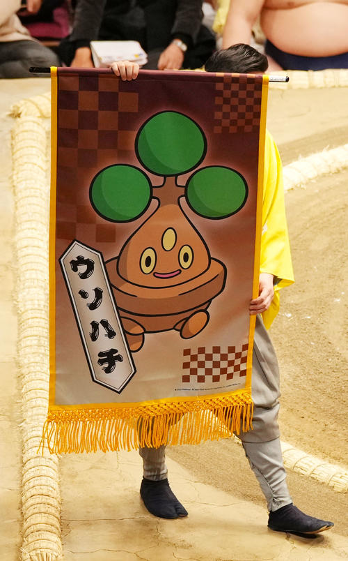 ぼんさいポケモン「ウソハチ」の懸賞旗（撮影・横山健太）